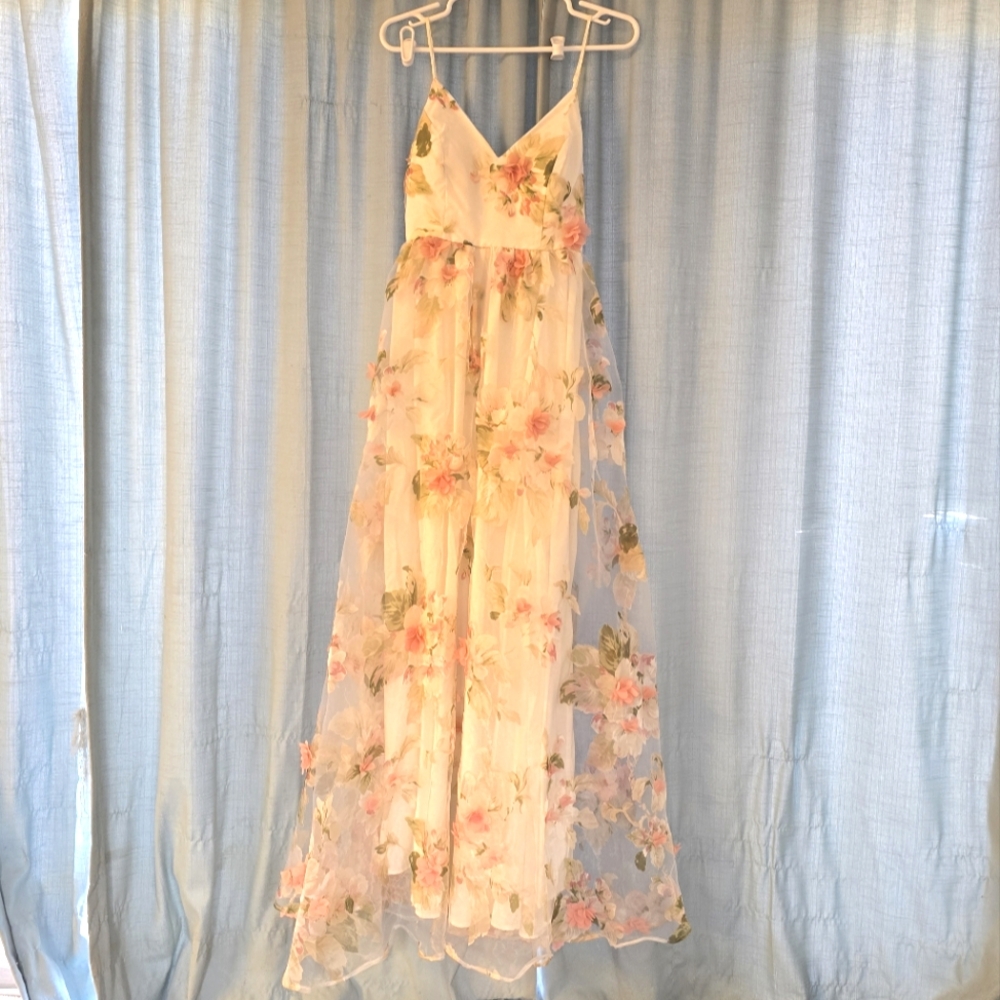 Floral Maxi Dress with Pink and Green Accents